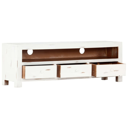Meuble Tv Blanc 120X30X40 Cm Bois D'acacia Massif