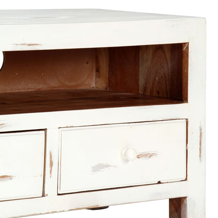 Meuble Tv Blanc 120X30X40 Cm Bois D'acacia Massif