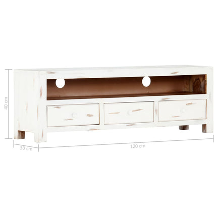 Meuble Tv Blanc 120X30X40 Cm Bois D'acacia Massif