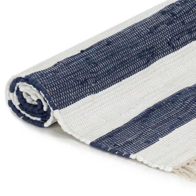 Tapis Chindi Tissé À La Main Coton Et Blanc