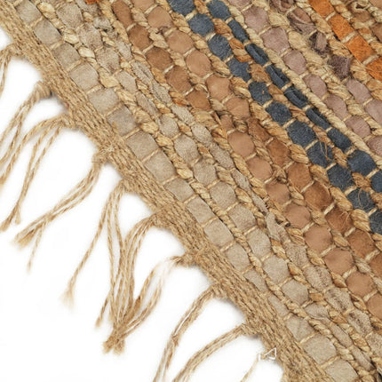 Tapis Chindi Tissé À La Main Cuir Jute Brun Roux