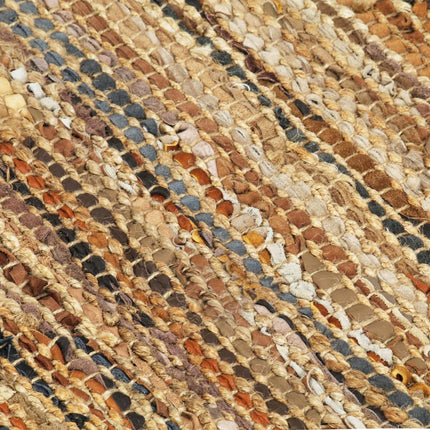 Tapis Chindi Tissé À La Main Cuir Jute Brun Roux