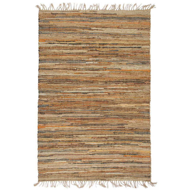 Tapis Chindi Tissé À La Main Cuir Jute Brun Roux