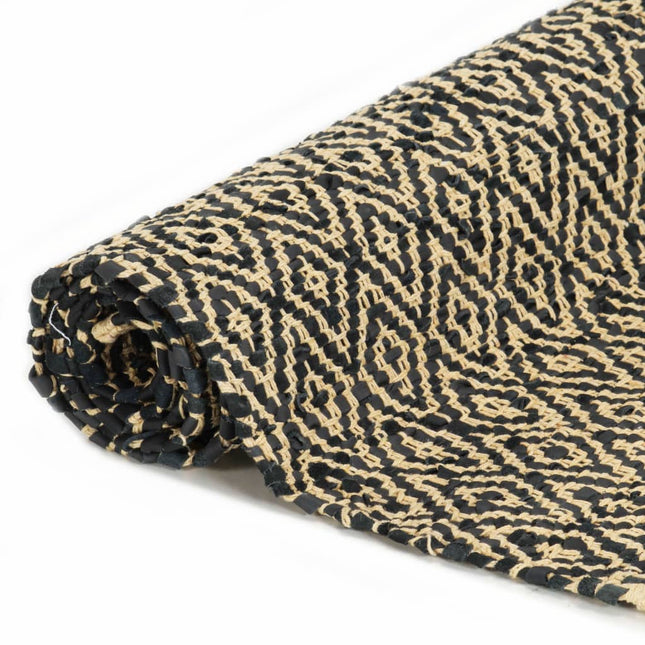 Tapis Chindi Tissé À La Main Cuir Coton Noir