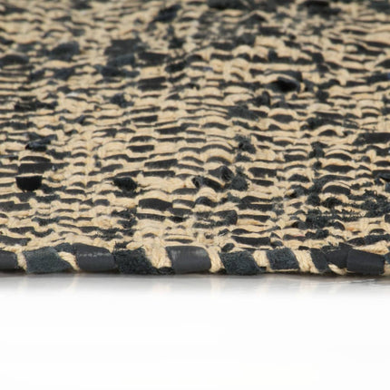 Tapis Chindi Tissé À La Main Cuir Coton Noir