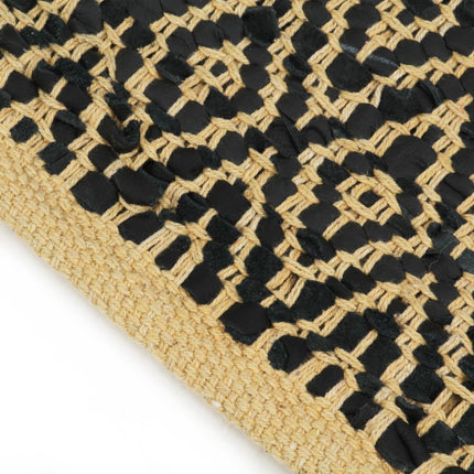 Tapis Chindi Tissé À La Main Cuir Coton Noir