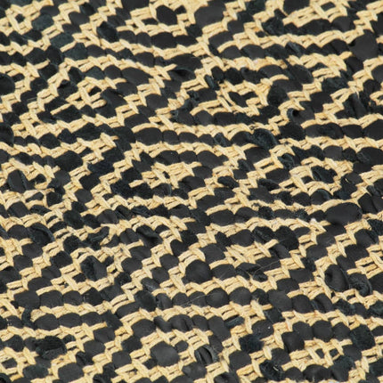 Tapis Chindi Tissé À La Main Cuir Coton Noir