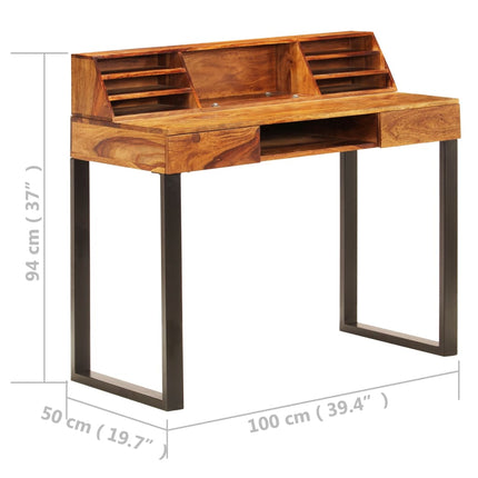 Bureau 110X50X94 Cm Bois Solide De Sesham Et Acier