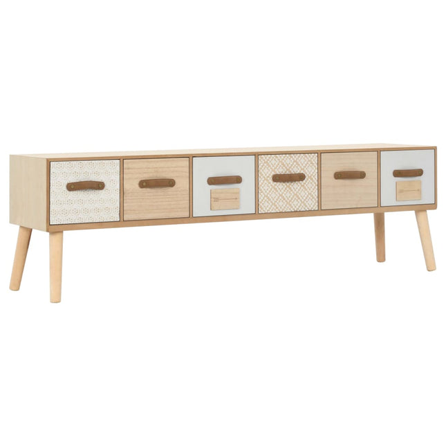 Meuble Tv Avec 6 Tiroirs 130X30X40 Cm Bois De Pin Massif