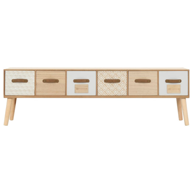 Meuble Tv Avec 6 Tiroirs 130X30X40 Cm Bois De Pin Massif