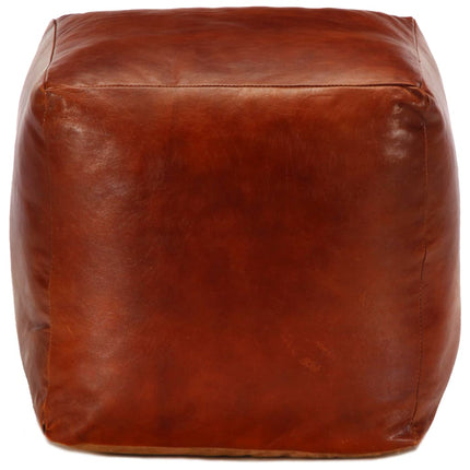 Pouf 40 X 40 X 40 Cm Brun Roux Cuir Véritable De Chèvre