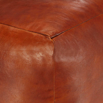 Pouf 40 X 40 X 40 Cm Brun Roux Cuir Véritable De Chèvre