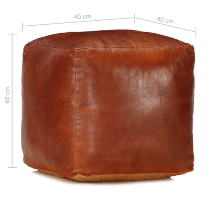 Pouf 40 X 40 X 40 Cm Brun Roux Cuir Véritable De Chèvre