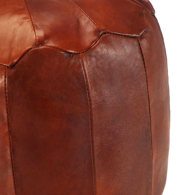 Pouf 40 X 35 Cm Brun Roux Cuir Véritable De Chèvre