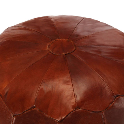 Pouf 40 X 35 Cm Brun Roux Cuir Véritable De Chèvre