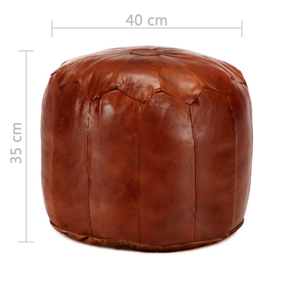 Pouf 40 X 35 Cm Brun Roux Cuir Véritable De Chèvre
