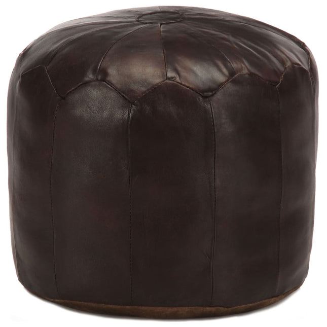 Pouf 40 X 35 Cm Brun Roux Cuir Véritable De Chèvre