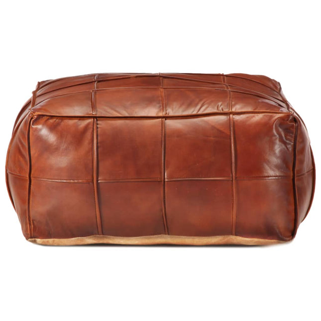 Pouf 60 X 60 X 30 Cm Brun Roux Cuir Véritable De Chèvre