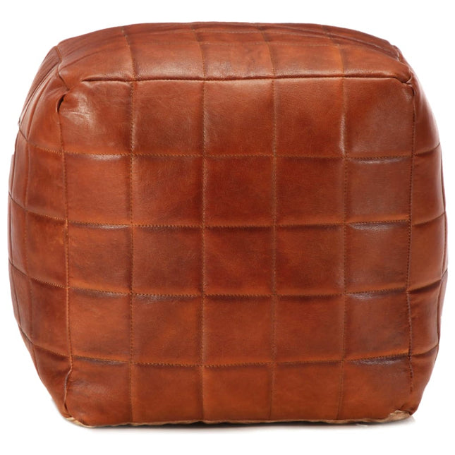 Pouf 40 X 40 X 40 Cm Brun Roux Cuir Véritable De Chèvre
