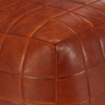 Pouf 40 X 40 X 40 Cm Brun Roux Cuir Véritable De Chèvre