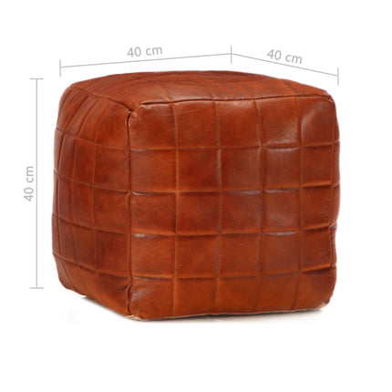 Pouf 40 X 40 X 40 Cm Brun Roux Cuir Véritable De Chèvre