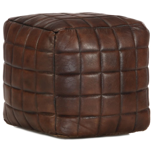 Pouf 40 X 40 X 40 Cm Brun Roux Cuir Véritable De Chèvre