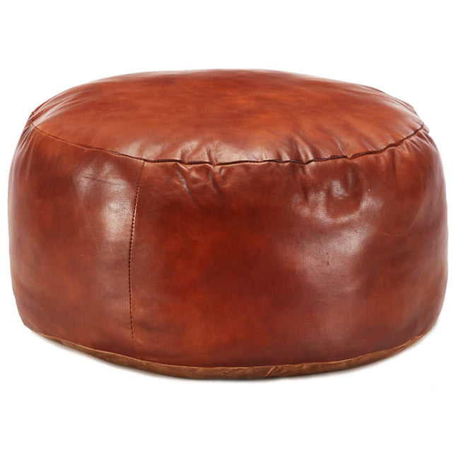 Pouf 60 X 30 Cm Brun Roux Cuir Véritable De Chèvre