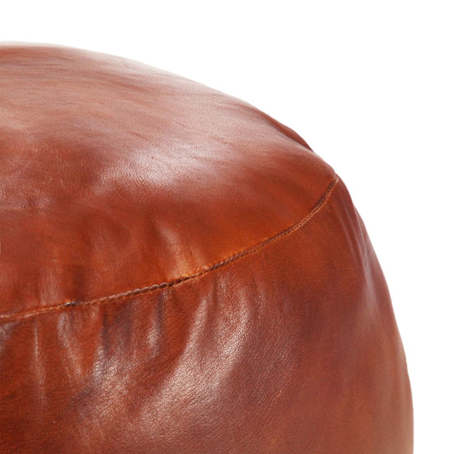 Pouf 60 X 30 Cm Brun Roux Cuir Véritable De Chèvre