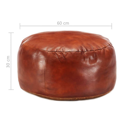 Pouf 60 X 30 Cm Brun Roux Cuir Véritable De Chèvre