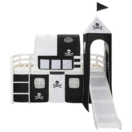 Lit Mezzanine D'enfants Avec Toboggan Et Échelle Pin 97X208 Cm