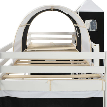 Lit Mezzanine D'enfants Avec Toboggan Et Échelle Pin 97X208 Cm