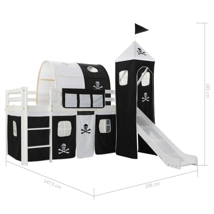 Lit Mezzanine D'enfants Avec Toboggan Et Échelle Pin 97X208 Cm