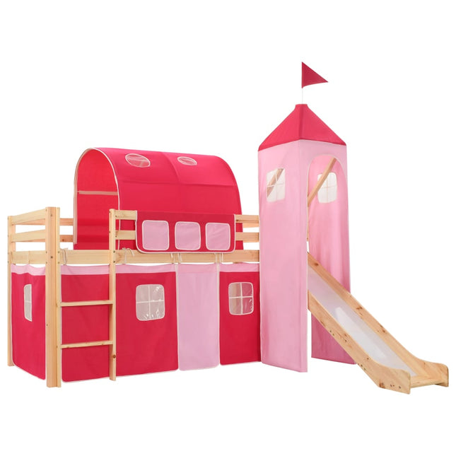 Lit Mezzanine D'enfants Avec Toboggan Et Échelle Pin 208X230 Cm