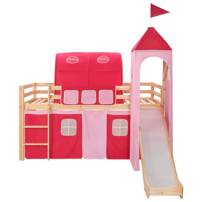 Lit Mezzanine D'enfants Avec Toboggan Et Échelle Pin 208X230 Cm