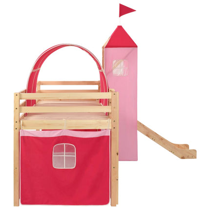 Lit Mezzanine D'enfants Avec Toboggan Et Échelle Pin 208X230 Cm