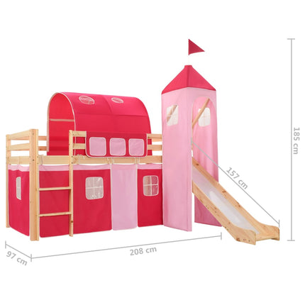 Lit Mezzanine D'enfants Avec Toboggan Et Échelle Pin 208X230 Cm