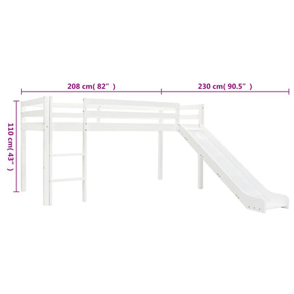 Lit Mezzanine D'enfants Toboggan Et Échelle Bois Pin 97X208 Cm