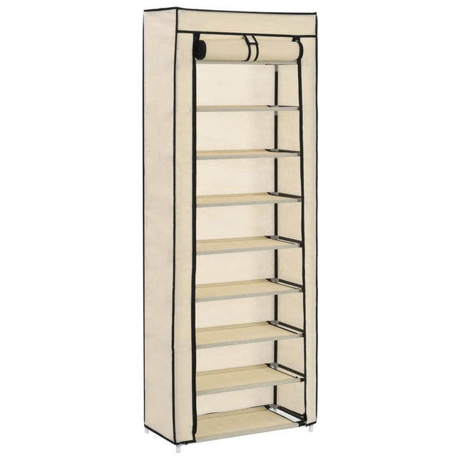 Armoire À Chaussures Avec Housse 57X29X162 Cm Tissu Crème