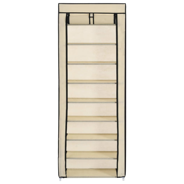Armoire À Chaussures Avec Housse 57X29X162 Cm Tissu Crème