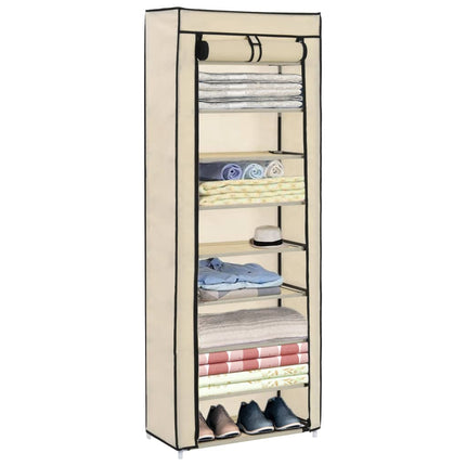 Armoire À Chaussures Avec Housse 57X29X162 Cm Tissu Crème