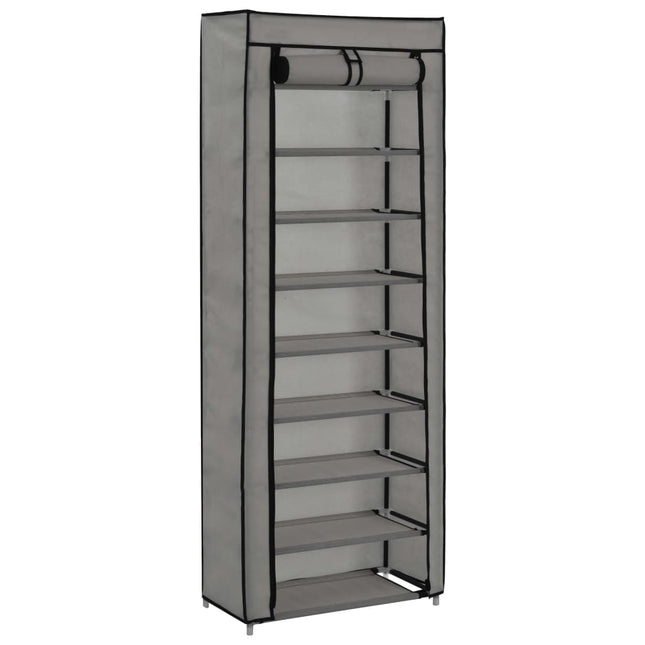 Armoire À Chaussures Avec Housse 57X29X162 Cm Tissu Gris