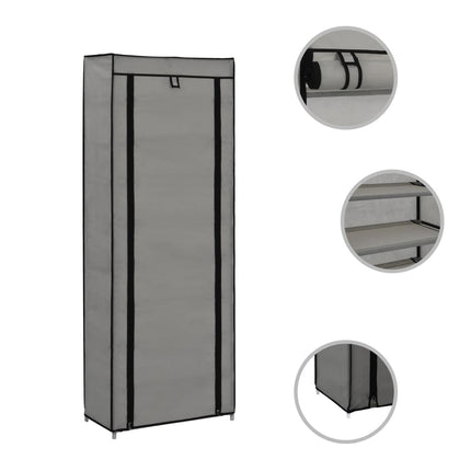 Armoire À Chaussures Avec Housse 57X29X162 Cm Tissu Gris