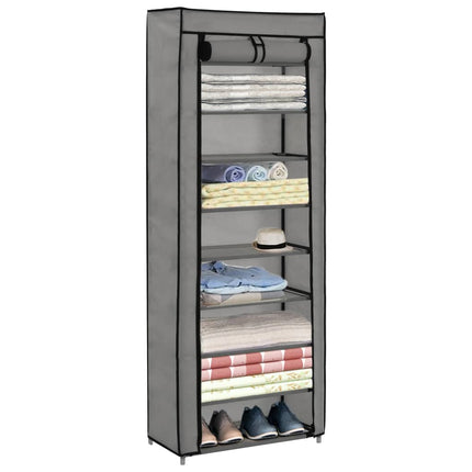 Armoire À Chaussures Avec Housse 57X29X162 Cm Tissu Gris