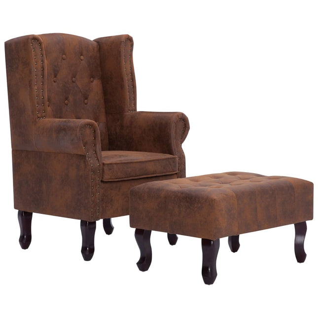 Fauteuil Chesterfield Et Repose-Pieds Similicuir Daim