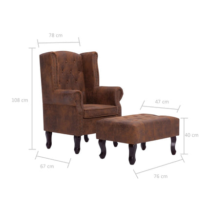 Fauteuil Chesterfield Et Repose-Pieds Similicuir Daim