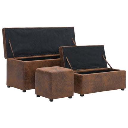 Bancs Avec Repose-Pieds 3 Pcs Marron Similicuir Daim