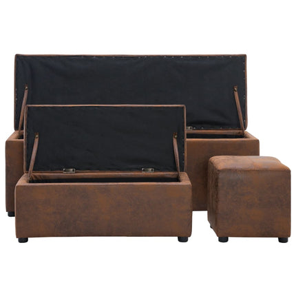 Bancs Avec Repose-Pieds 3 Pcs Marron Similicuir Daim
