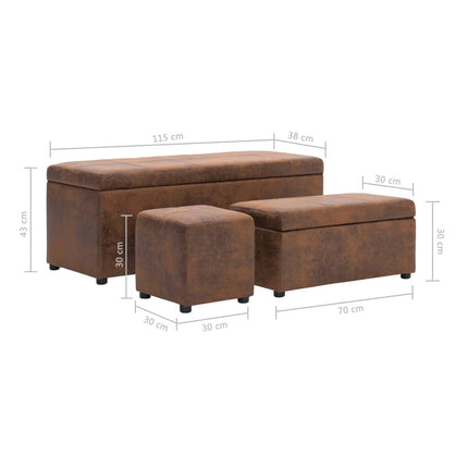 Bancs Avec Repose-Pieds 3 Pcs Marron Similicuir Daim