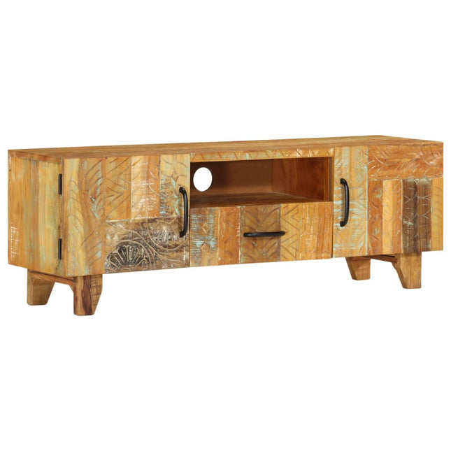 Meuble Tv Sculpté À La Main 120X30X40 Cm Bois De Récupération