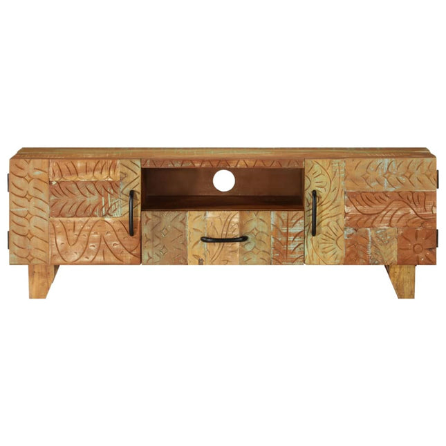 Meuble Tv Sculpté À La Main 120X30X40 Cm Bois De Récupération